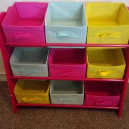 Coloured canvas boxes on a sturdy wooden unit
Minnie Mouse both ends

Collection only
£12