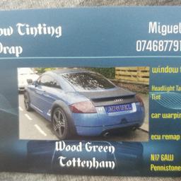 professional window tinting & wrapping Service for all types of cars & vehicles window tinting from £50 head light tint car wraping . contact miguel for qote located in wood green possible to work after hours late afternoon and nights so can meet your needs. All shades avalible quality tint suplies Life time waranty contact for more information and pricing. 074 6877 9153