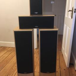 Eltax speakers in great working condition. Superb sound quality!

1 centre 100 Watts
1 rear 90 Watts
2 floor standing 180 Watts
Bi-wire connection

Collection only, thanks.
