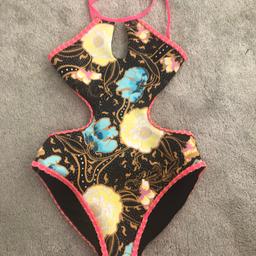Brand New River Island Black Floral swimsuit. With tags. Size 10.