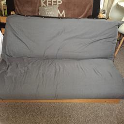 Double futon - wooden frame from ikea, has 1/1,5 year of use.
I own 2 cats so it’s been cleaned and vacuumed but probably will need to replace the cover, any double bed cover will do the trick.

~1,40m wide by 1,95m
~75cm tall when folded 

Delivery possible depending on location.
