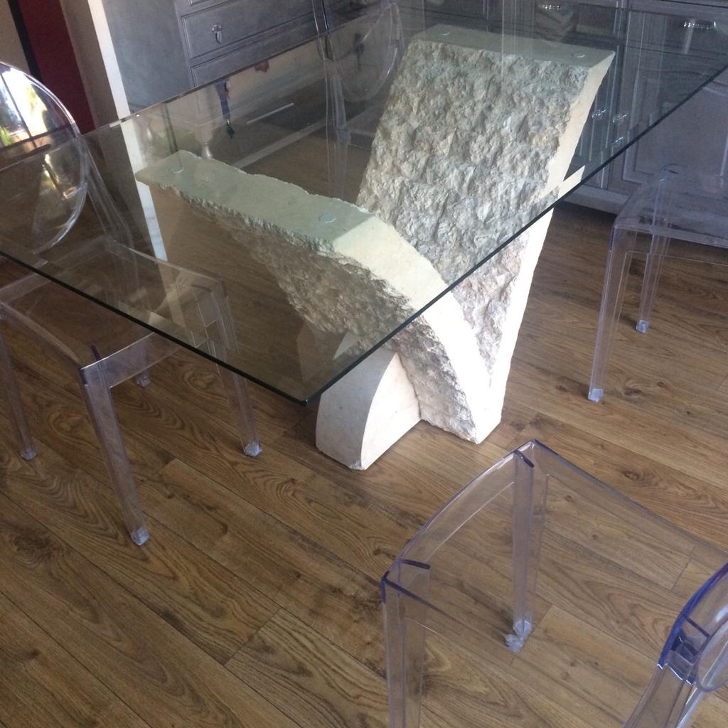 Dining table stone base glass top in DE1 Derby for £200.00 for sale