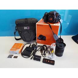 Sony Alpha DSLR-A350 14.2MP Digital SLR Camera with SAL1870 (18mm-70mm) lens & accessories.
Very good condition DSLR A350 Sony camera with 18mm - 70mm lens. All boxed.
Bundle :
Original box
Camera body
Remote control
3 cables (2 x USB & 1 x video)
Lens:18mm - 70mm
1gb memory card
Charger
Battery
Case
Manual, leaflets and CD

Only selling as I’ve upgraded cameras