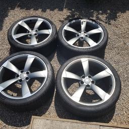 Genuine 19" audi rotor alloy wheels.

In good overall condition some minor marks on edges. 

All tyres have 6mm+ tread.

All straight no repairs or welds.

Genuine audi wheels

5x112
Et43
8.5j

Will fit various cars with 5x112 pcd.