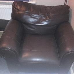 A single brown leather chair, a few scratches but other then that great condition. Is really comfortable especially for long periods of time. The arm rests are also really soft. Scratches can be buffed using shoe polish.