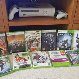 Xbox 360 console with 2 wireless controllers, 11 boxed games with instructions, HDMI, and power lead. All in great condition and full working order. Grab a bargain.