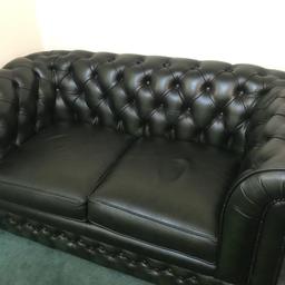 Deep darkest green chesterfield 2 seat sofa 2 chairs immaculate condition