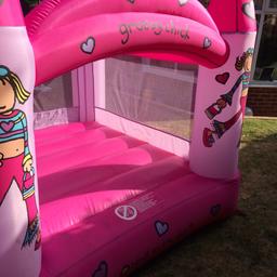 Groovy Chick bouncy castle. 2100mm x 2100mm (7’ x 7’) footprint, 1800mm (6’) high. Strong fabric material with a few marks but overall in very good condition. Inflates in seconds. Blower included. Collection from Retford area(DN22)