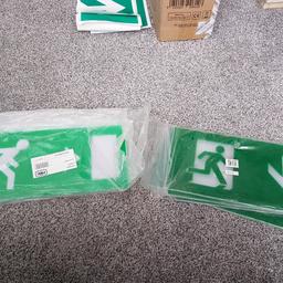New fire exit signs 3 sticker backs 7 hsrd plaztic signs all new £12 electricians bundle
