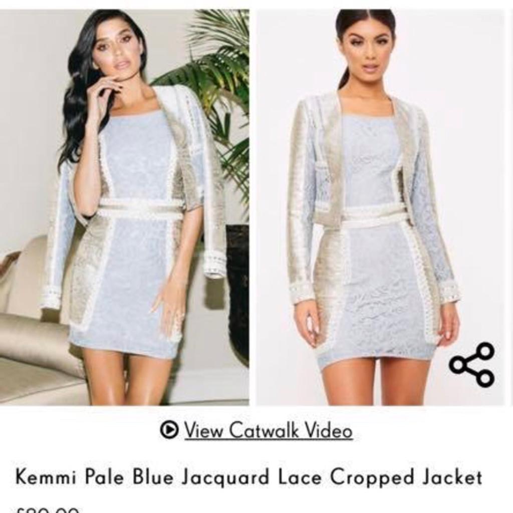 kemmi pale blue jacquard lace cropped jacket