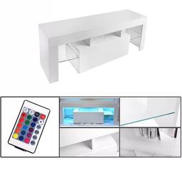 beautiful and modern TV stand in very good condition, only few months old. The TV stand also features two glass shelves which have LED lighting. Only selling as new tv no longer fit.
Collection only.