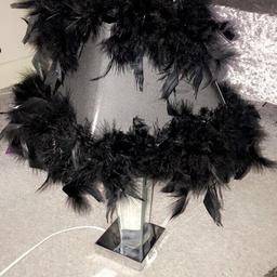 Black feather and mirrored table lamp