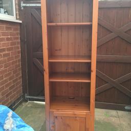 Tall real wood bookcase with adjustable shelves.
Length 560mm
Width 410mm
Height 1890mm.