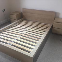 White oak effect double bed frame from the ikea Malm range. In immaculate condition. Been used in our spare room and is no longer needed. Can deliver locally for a small fee.