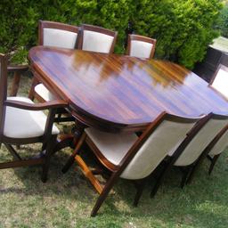 I HAVE FOR SALE BEAUTIFUL BARKERS AND STONEHOUSE DINING TABLE AND 8 CHAIRS IN GOOD CONDITION. 2 CHAIRS HAS SOME DAMAGE AS SEEN ON PICTURES.  COST OVER £1600. COLLECTION FROM NORTHALLERTON OR CAN DELIVER FOR FUEL COST