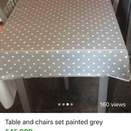 Table has some marks needs a sand down or paint or tablecloth !
4 chairs need attention on paint , painted grey colours