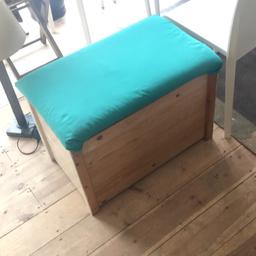 Box bench with storage under as kid flaps open with cushion on top is very sturdy