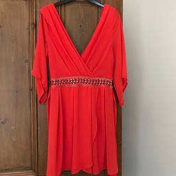 TFNC London Size 12 Orange Dress

Worn once.

Chiffon material wig embellishment under bust line. Low ‘v’ neck line front and back. Elbow length floaty sleeves

Will post for additional cost once payment received