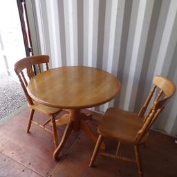 I HAVE FOR SALE SPACE SAVER ROUND DROP LEAF TABLE + 2 CHAIRS IN GOOD CONDITION. 
DIMENSIONS: 
92 cm x 92 cm when both sides are up 
92 cm x 76,5 cm when 1 side is down 
92cm x 65 cm when both sides are down 
COMING FROM PETS AND SMOKE FREE HOME. COLLECTION FROM NORTHALLERTON OR CAN DELIVER FOR FUEL COST