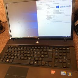 Hp Pro book laptop intel core i5 6gb ram 500gb hard disk windows 10 fully working with good battery supplied with charger this is a 17 inch screen has all usual ports WiFi/HDMI/DVD ETC