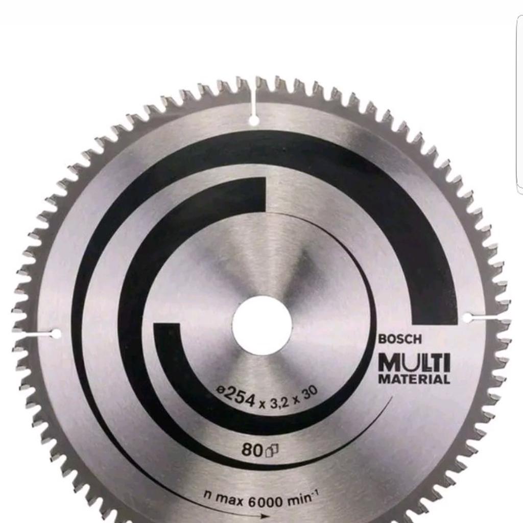Circular saw blades multi material for crosscut, MITRE, and table saws, outer diameter: 254 mm, bore: 30 mm, cutting width: 3.2 mm, stem thickness: 2.5 mm, number of teeth: 80, type: crosscut and miter saw, tooth shape: TR-F, cutting result: 3.0, using the universal cutting oil 2 607 001 409 increases the service life for cuts in metal such as aluminium several times 