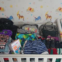 Ideal for a bootsale, includes:
Women's clothes range of sizes including Nike coat
Toddler boys clothes including coats and shoes 
Handbags purses never used
4 rolls of winnie the pooh wallpaper 
Munchkin bath organiser new
Set of curtains
Collection South Ockendon