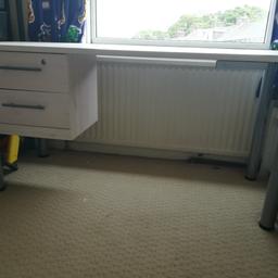 Large, Solid, heavy, whitewashed office / Computer Desk. Dimensions - length 145cm, width 62cm, height 73cm. Great condition. COLLECTION ONLY