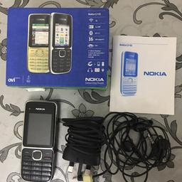 Nokia C2-01 mobile with 3G and Bluetooth, 3.2 megapixel camera, radio, upto 16gb expandable memory, very long battery life, slim and steel body, locked to 02 network, loud speaker voice is not clear but normal mic is working fine.overall in good cosmetic condition. Comes with original box, charger, earphone and guide.
