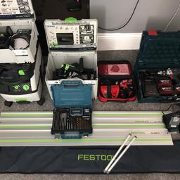 will hear out offers 4 single sale, one deal preferred. Cant find these tools under £1500 online. Everything but the bosch(great condition) is un-used. festool has 2yr warranty left.
£1200 ONO
Tools list below:

FESTOOL TS 55 REBQ-Plus GB 240V plunge saw
FESTOOL FS 1400/2 x2 rails+connectors
FESTOOL ETS 125 REQ-Plus GB 240V orbital sander
FESTOOL CTL MIDI GB 240V vaccum
BOSCH 18 VE-2 LI PROFESSIONAL with 4 18v 4.0,Ah batteries and 2 charging docks.
BOSCH GLI VariLED 
Milwaukee impact drill/drive
