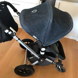 Selling used but good condition Bugaboo Cameleon pushchair series 2 with travel bag, limited edition jeans fabric set denim 007 plus additional red winter fabric set (not in the picture) and rain cover (not in the picture). Carrycot is also included in the sale (not in the pictures). One rear weel is brand new, not yet used.
Collection only from Chiswick area W4. Low price for quick sale, no offers please.