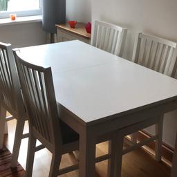 Ikea Bjursta white extending table and 4 x Norrnas chairs in superb condition.  

Collection Dover.
