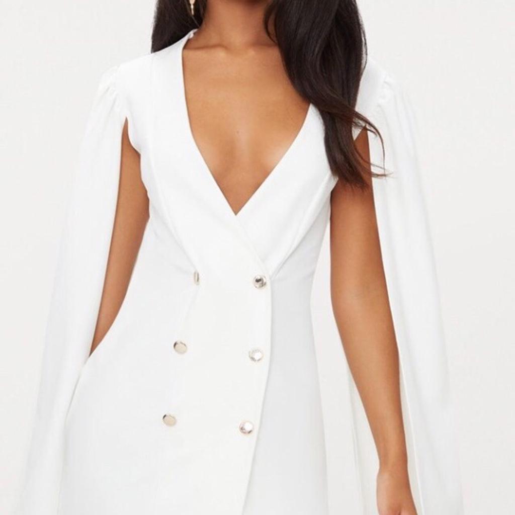 White cape button detail blazer dress sale