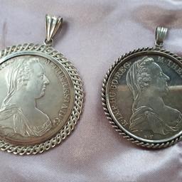 Kettenanhänger  Silbermünzen M .Theresia

Zwei Stück unterschiedliche Einfassung. Zusammen oder einzeln zu verkaufen,  je Münze 54 ,00 Euro