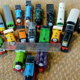 Thomas and friends die cast engines in used condition 2 plastic carriages some more worn than others 21 piece's in all