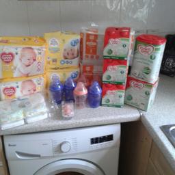 Over 100 nappies lots of stage 1 milk 6 bottles never used and 2 dummies