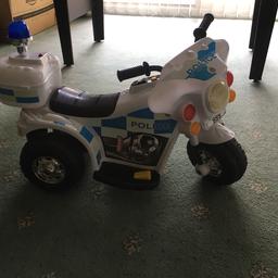 Selling Son’s Electric scooter never played with outdoors only indoors, great clean condition, has a siren blue light and drives both Forward and reverses. This scooter is powered by a battery charge and needs a charger adapter.