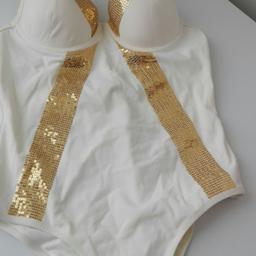 Costume Yamamay intero color panna e paillettes dorate taglia 4  tessuto non trasparente