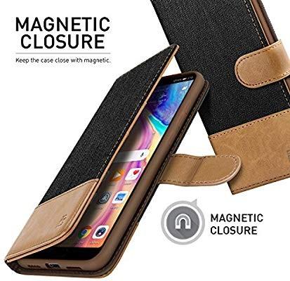 BEZ Hülle Für Huawei P20 Pro – Flip Case Aus Stoff & PU-Leder Mit Kartenfächern, Standfunktion, Schwarz