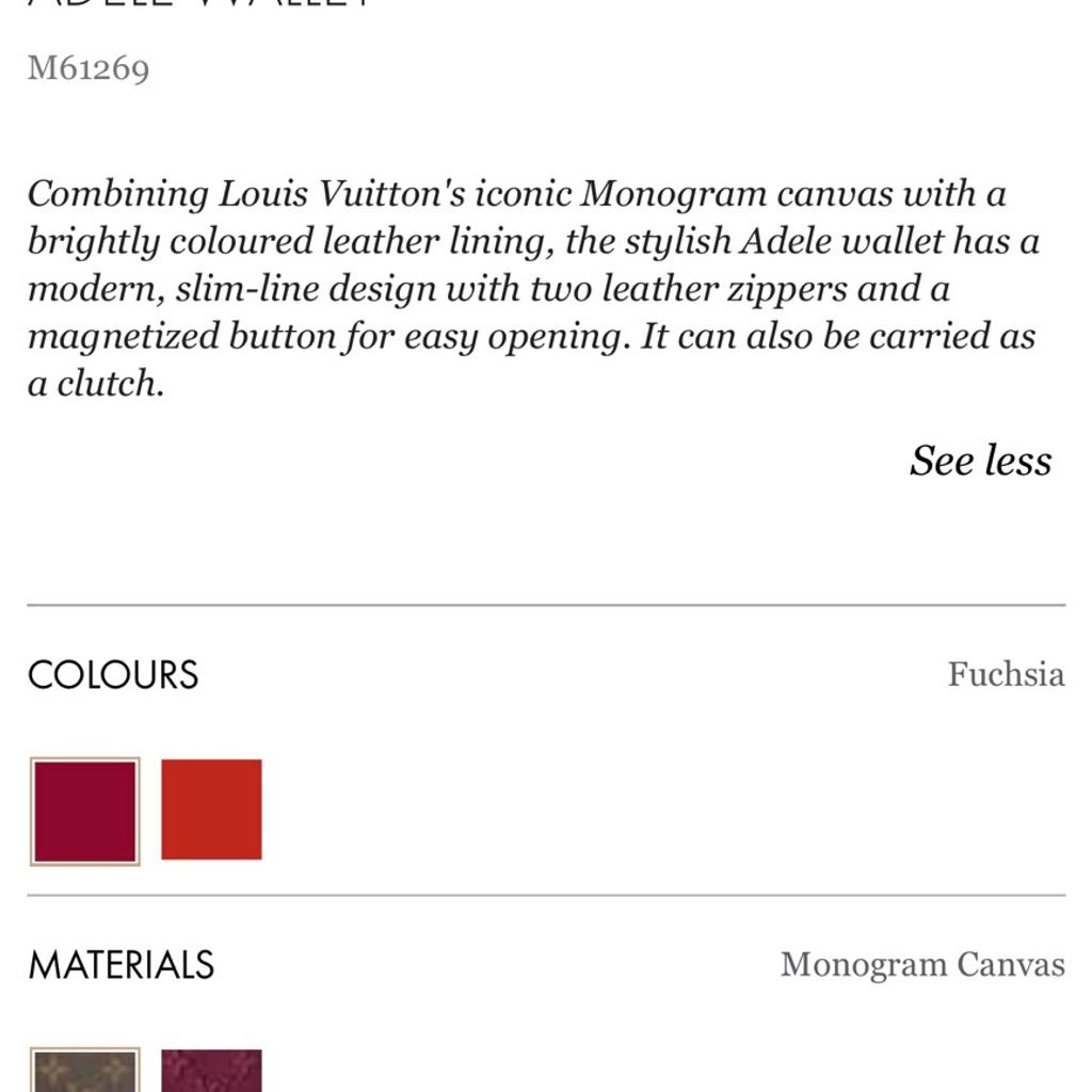 Louis Vuitton Monogram Canvas Adele Wallet Fuchsia M61269