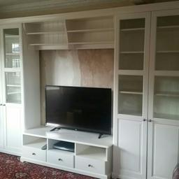 Ikea Liatorp white TV Combination Unit.
Comes with two display cabinets bridging unit and tv stand.
10ft 9 in wide x 7ft high.