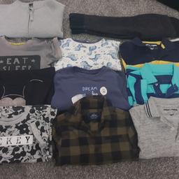 All aged 12-18 Months
Primark - Mickey Mouse T-Shirts and Green Checked Shirt 
Next - 3 Polo Shirts
Sainsburys - Zip Up Jacket and T-Shirt
Baby K - Trousers 
Asda - PJ's

All used but in perfect condition 

From a pet and smoke free home