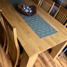 Solid Oak Table
Seats 8 People Easily
Selling as bought new table and need to make room 
Cost over £400
Like New
H 74cm
W100cm
L 183cm

NO CHAIRS TABLE ONLY

Collection only