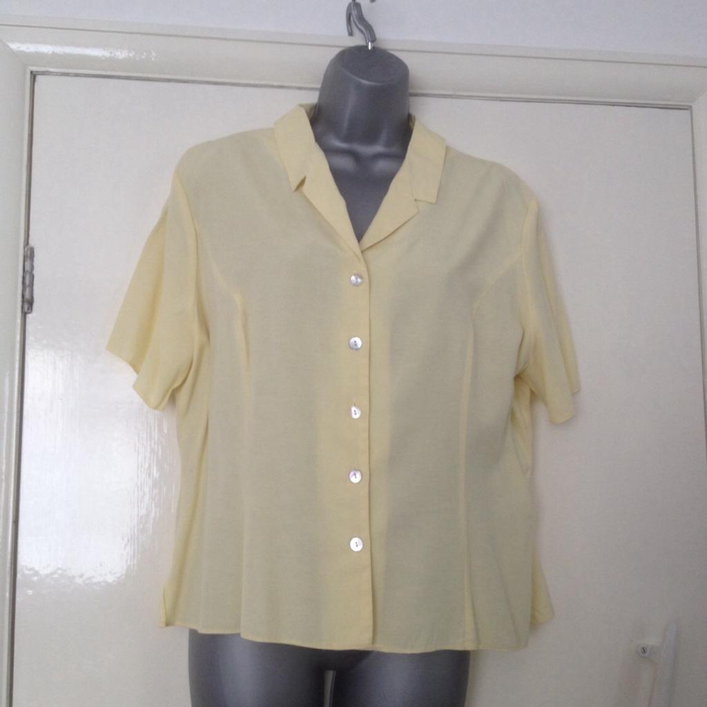 This short sleeved blouse has small side splits. Deeper colour yellow than photo. Has small marks at one of the side vents caused by a peg ( I think). May or may not come out hence selling for only £1.50 ....otherwise in lovely condition. See photo 2 for picture. BL4 Farnworth. Please do not make offer with delivery. If you require postage please ask via question option. Thanks very much