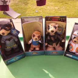 I have 4 Meerkat toys all with certificate of authenticity.
£5 each or £20 for them all.

Collect clowne area