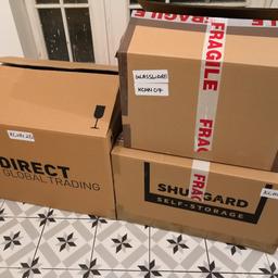 Used once moving boxes. A variety of sizes from large to medium. Examples shown in photos. I have about 30 boxes of different sizes so I can't specify but feel free to come and have a look and take as many as you would like for free!