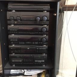 Great condition hi fi with excellent sound being sold alongside the cabinet it sits in which is like new .

Amplifier: A-76
Synthesiser: T76L
Graphic equaliser : GE-760
Cd: DP-76
Cassette: X-76
Automatic return Turntable P-28
2 speakers with brackets