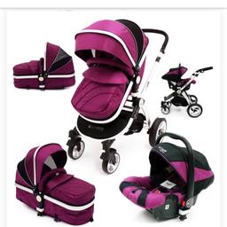 Isafe 3 in 1 pram everything is there come with 2 rain covers one for the pram part and one for the car seat a few marks nothing major