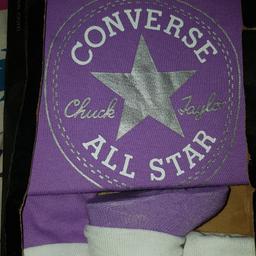 Purple baby vest baby socks and baby hat Converse chuck Taylor 0 to 6 months 3 piece set not used box is damaged