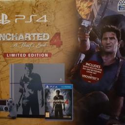 In near perfect and absolutely mint condition. Comes with all original cables, accessories, grey and blue controller and the Uncharted 4 game (opened). For collection only. All boxed up and ready to be picked up. Thank you.