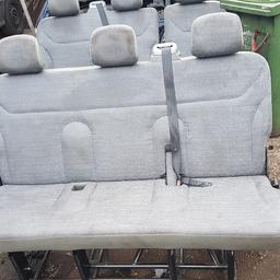 2 X 3 seater rear seats from a 2007 Vauxhall Vivaro.

1 has a small rip and 1 has some of the foam showing. See pics.

1 row folds down completely and 1 row only 1 seat folds.

No seat belts apart from the ones attached to the seats.

07870926551